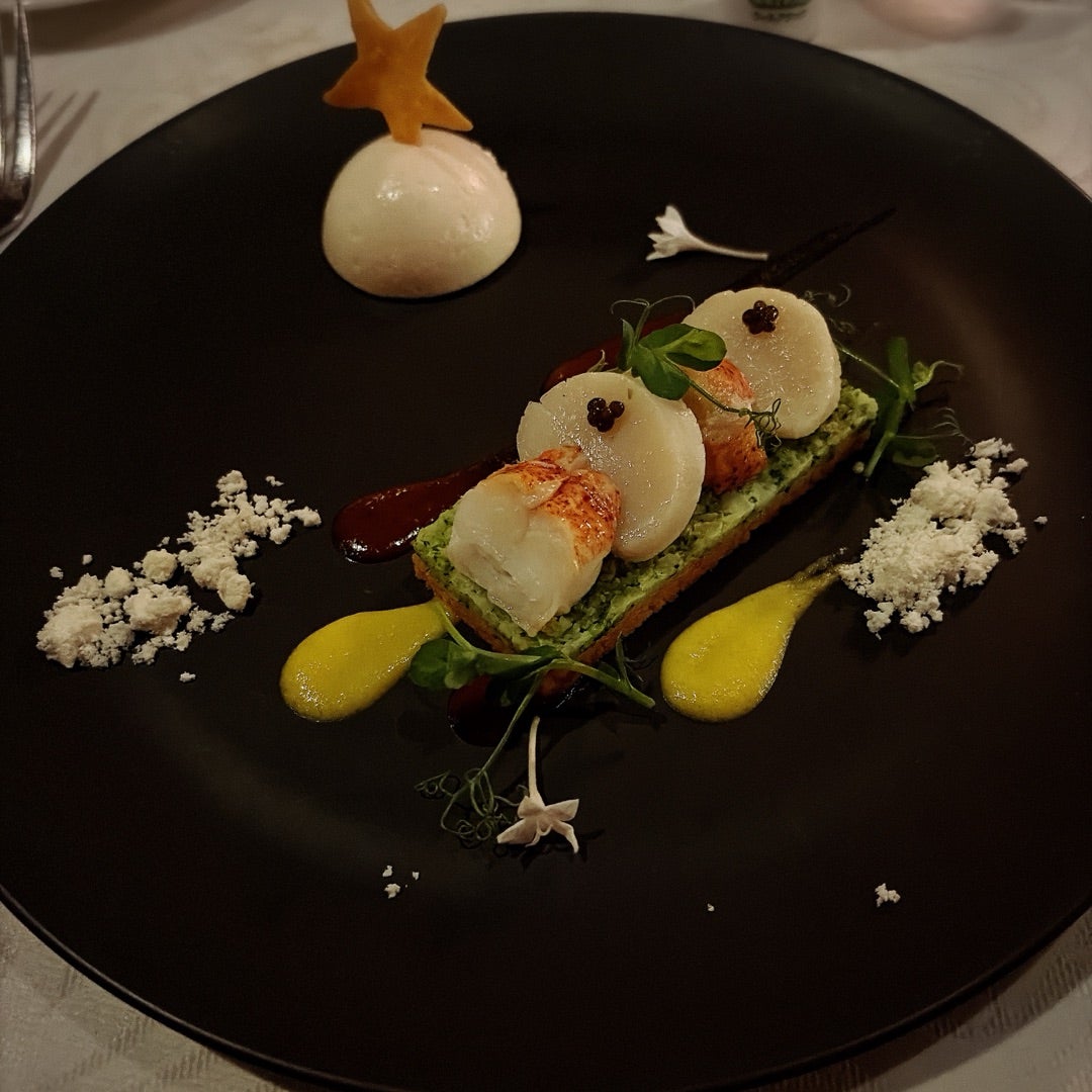 Lobster and scallop starter at Blue Bayou Restaurant